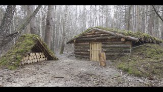 building bushcraft survival Dugout shelter  alone in dark forest  no talking [upl. by Leunamnauj]