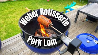 How To  Weber Kettle Rotisserie Pork Loin Roast With Perfect Crackling [upl. by Retseh]