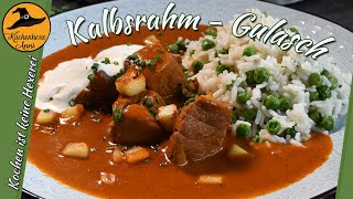 Zartes saftiges Kalbsrahmgulasch mit Erbsenreis [upl. by Onimod]