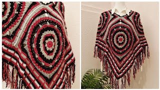 Very Beautiful 👌Part 3 Crochet Granny Square Poncho Tutorial [upl. by Allix]