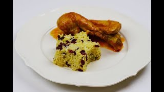 Zereshk Polo ba Morgh Persian Barberry Rice with Chicken Recipe [upl. by Pucida]