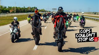 HUNDREDS OF SUPERBIKES SHUT DOWN FLORIDA HIGHWAYS  MIAMI MADNESS [upl. by Nref456]