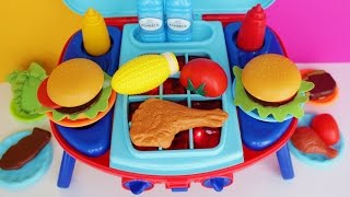 Toy Barbecue Grill Velcro Cutting vegetables Peel and play Cooking Playset BBQ [upl. by Weatherley192]