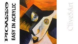 Picasso Cubist style Acrylic painting for beginners Acrylic paintingclive5art [upl. by Mcmaster241]