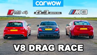 BMW M3 v AMG C63 v Audi RS4 V8 DRAG RACE [upl. by Arramahs]