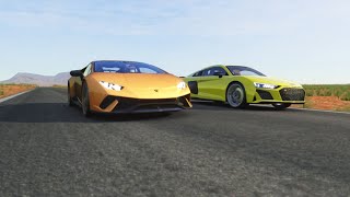 Audi R8 V10 20 vs Lamborghini Huracan Performante at Monument Valley [upl. by Catharina70]