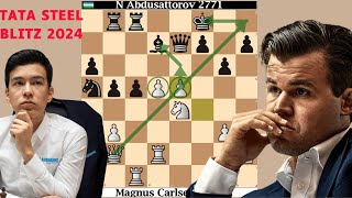 Magnus Carlsen defeats Abdusattorov  Tata Steel India Blitz 2024 [upl. by Innavoij193]