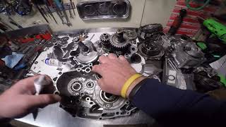 Yamaha YFZ450R Full Engine Assembly Part 1 Crankcases Crankshaft and Transmission [upl. by Chema]