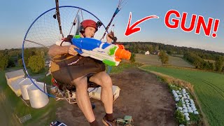 Paramotor VS Giant Water Gun [upl. by Neelac95]