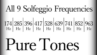 All 9 Solfeggio Frequencies  Pure Tones [upl. by Nnaj]