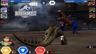 BATTLE STAGE 46 UNLOCKING TYRANNOTITAN  JURASSIC WORLD THE GAME [upl. by Eelidnarb847]