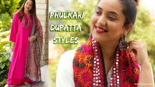 How to wear Phulkari Dupatta in different ways  Indian Ethnic Wear Lookbook  Perkymegs [upl. by Hctim305]