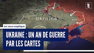 Guerre en Ukraine  un an de conflit résumé en cartes [upl. by Fish866]