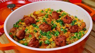 ALMOÇO DE DOMINGO RÁPIDO E GOSTOSO EM 1 PANELA  Arroz temperado com linguiça toscana [upl. by Nnawaj301]