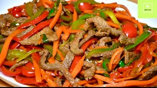 Lomo de Carne de Res Salteado en Pimientos receta fácil y riquisíma [upl. by Nyladnohr669]