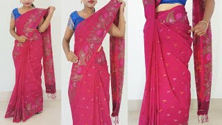 saraswati puja jamdani saree look 2022  jamdani saree porar style step by step [upl. by Acirred]