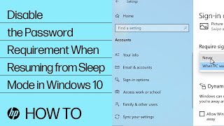 Disable the Password Requirement When Resuming from Sleep Mode in Windows 10  HP Computers  HP [upl. by Sapphera468]