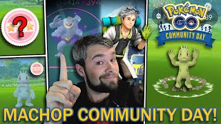 SHINY MACHOP COMMUNITY DAY WE GOT A VERY RARE HUNDO Pokemon GO [upl. by Noirred]