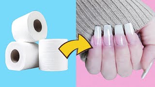 HOW TO MAKE FAKE NAILS FROM TOILET PAPER  Like Natural Nails and Waterproof No UV Lamb No Acrilic [upl. by Iaria]