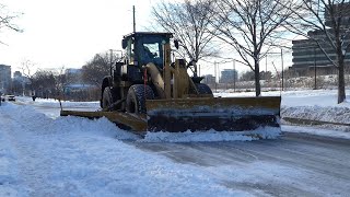 Snow Removal Cat 950M Loader on Side Streets [upl. by Annaj]