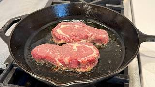 Cooking Perfect RibEye Steaks in CastIron Pans [upl. by Otti27]