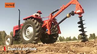 TAFE 45DI with Post Hole Digger  45 HP Range  International Tractor [upl. by Ennaeirb]