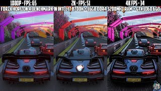 Forza Horizon 4 Benchmark 4K VS 2K VS 1080p VS 720p Framerate Test in Intel i7 8700K  1060 6GB 4K [upl. by Eidroj361]