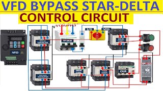 VFD with star delta bypass Control wiring diagram  VFD Bypass Star Delta Starter  VFD Bypass [upl. by Fifine]