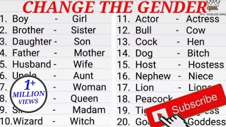 Gender  Change the Gender  Gender of Nouns in English  Gender In English Grammar  Gender words [upl. by Kloster]