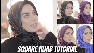 5 SQUARE Hijab Styles  Silk Scarf Tutorial [upl. by Nahk97]