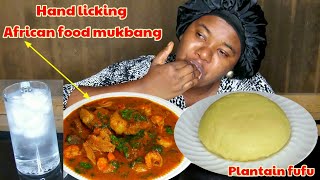 MUKBANG  NIGERIAN AFRICAN FOOD MUKBANG  TASTY OGBONO SOUP amp PLANTAIN FUFU [upl. by Anihs]