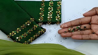 Easy but beautiful beadwork embroidery for blouse kurti sleevesbeadwork embroidery for beginners [upl. by Anirbes888]