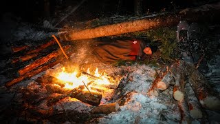 Survival Shelter in Deep Snow  Wool Blanket Below Freezing [upl. by Yeca]