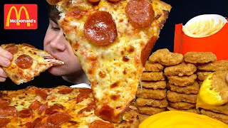 ASMR MUKBANG EXTRA CHEESE PIZZA CRISPY CHICKEN NUGGETS amp MCDONALD’S FRIES  WITH CHEESE amp RANCH [upl. by Chastain]