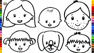 Drawing amp coloring the Family of 6  Easy Family drawing painting step by step for kids toddlers [upl. by Reyem]