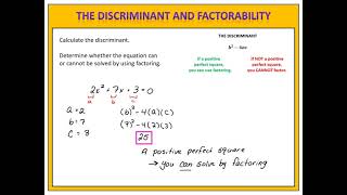 Quadratic Equations Using the Discriminant to Determine Factorability [upl. by Ttelracs]