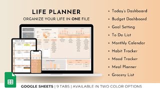 Video Tutorial  Life Planner UPDATED with Budget amp Mood Tracker  Google sheets template [upl. by Adieno586]