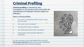 Criminal Profiling  Forensic Psychology  Stage 1 Psychology [upl. by Eegnat444]