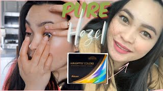 AIR OPTIX CONTACTS TRY ON amp REVIEW  PURE HAZEL [upl. by Taryne]