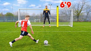 We Took 100 Shots vs the Worlds Tallest Keeper and Scored  Goals [upl. by Kohcztiy]