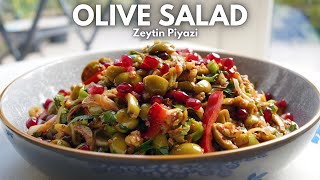 Healthy and Tangy Turkish Green Olives Salad  Zeytin Piyazi [upl. by Bledsoe439]