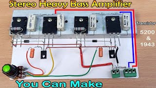 Stereo Powerful Heavy Bass Amplifier  How to make Amplifier Using 2sc5200 amp 2sa1943 Stereo [upl. by Akcirahs]