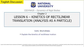 Dynamics of Rigid Bodies  Kinetics of Rectilinear Translation Analysis as a Particle [upl. by Ahsemal]