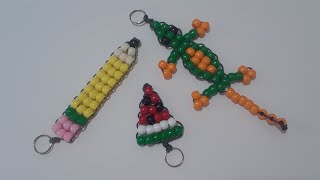 Pony Bead Keychains  Pencil Watermelon amp Lizard  Part 1 [upl. by Navillus]