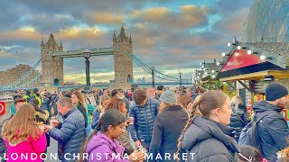 London Tower Bridge Christmas Market Tour to Borough Market  London Winter Walk 2023 4K HDR [upl. by Nyrret393]