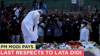 PM Modi pays heartfelt tribute to Lata Mangeshkar at Shivaji Park [upl. by Wales]