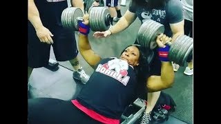 Female Powerlifter Presses 120lb Dumbbells [upl. by Belicia]