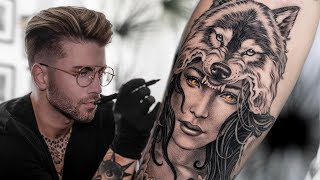 WOLF HEADDRESS TATTOO TIME LAPSE [upl. by Downs]