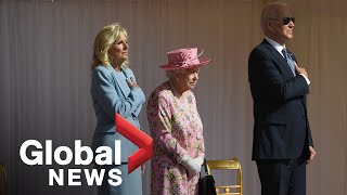 Bidens meet with Queen Elizabeth II inspect guard of honour  FULL [upl. by Euqnomod]