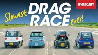 DRAG RACE Citroen Ami vs Renault Twizy amp more – mini electric car battle  What Car [upl. by Aalst]